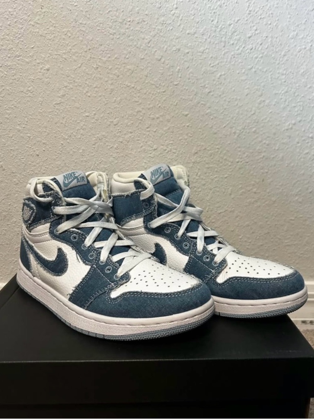 Nike Kids' Air High-Top Sneakers in White & Blue